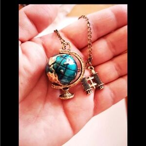 Retro Adventure Travel Globe & Binoculars Necklace